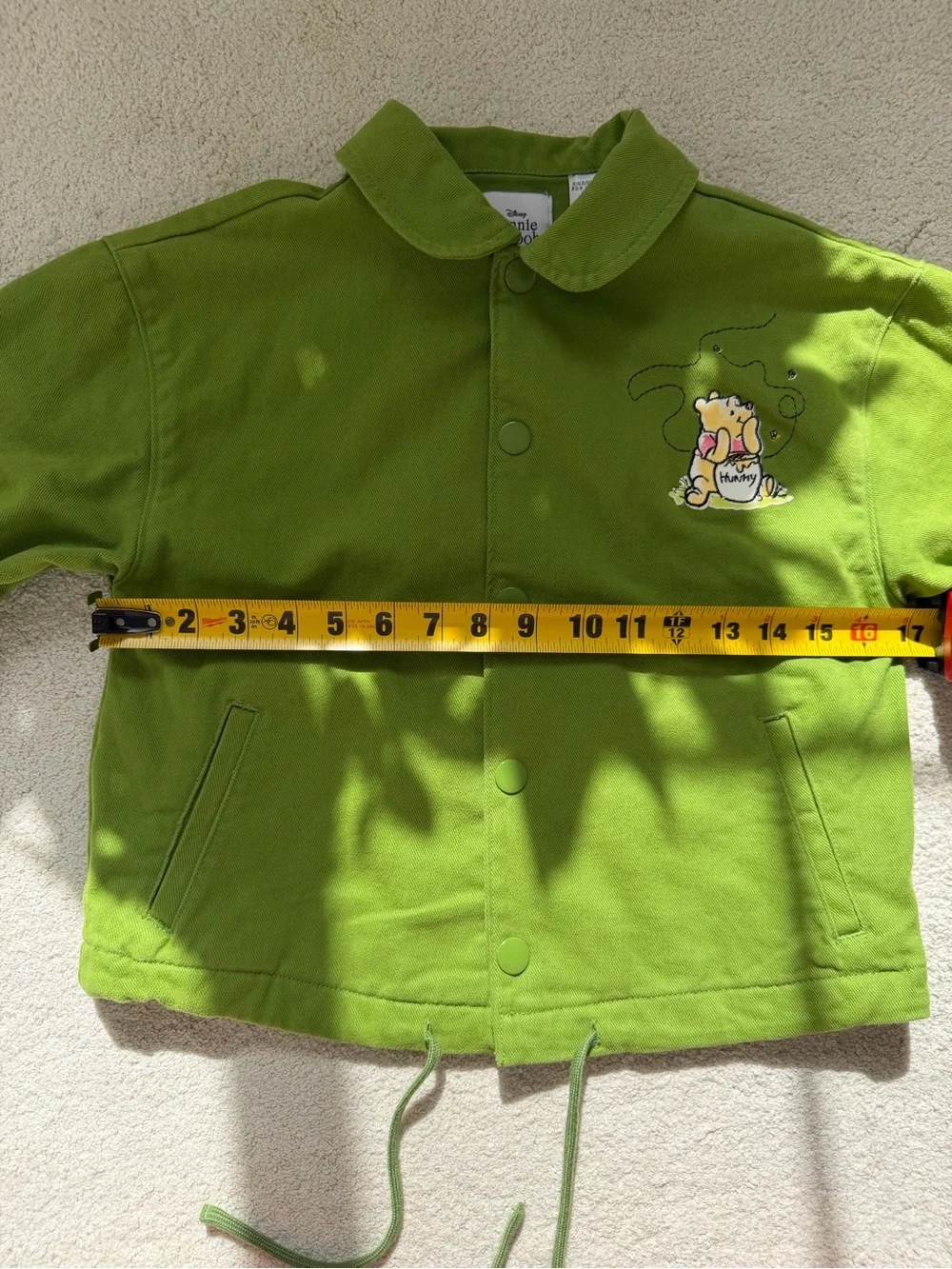 Disney Winnie The Pooh Cropped Denim Jacket Embroidered Hunny Bear Size XS Rare - Picture 9 of 10